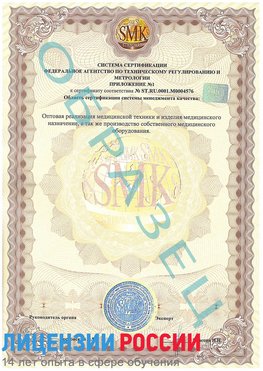 Образец сертификата соответствия (приложение) Боровск Сертификат ISO 13485